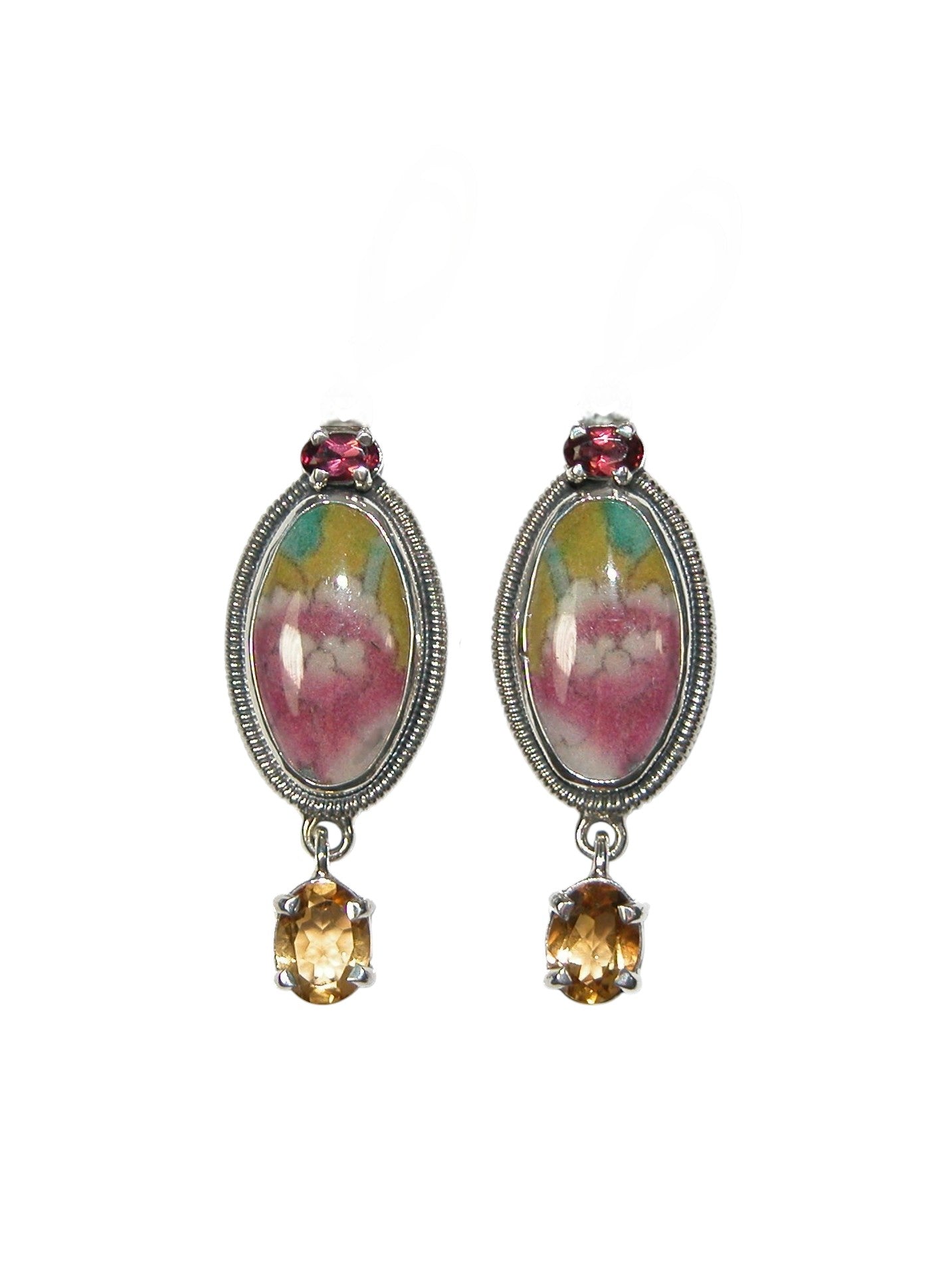 30822A Hand Made Tile Rose Quartz and Citrine on Sterling Silver Earring