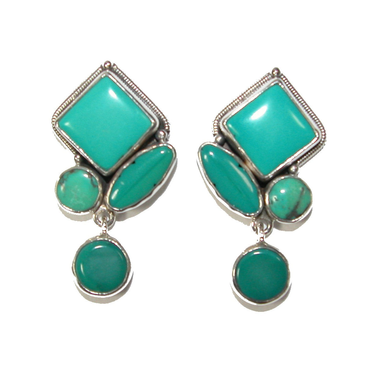30859 Turquoise Cluster Sterling Silver Earrings