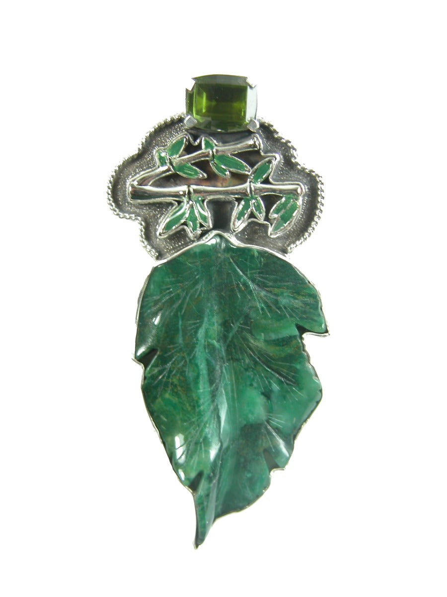 30900 Enamel Bamboo Carved Leaf Pin/Pendant