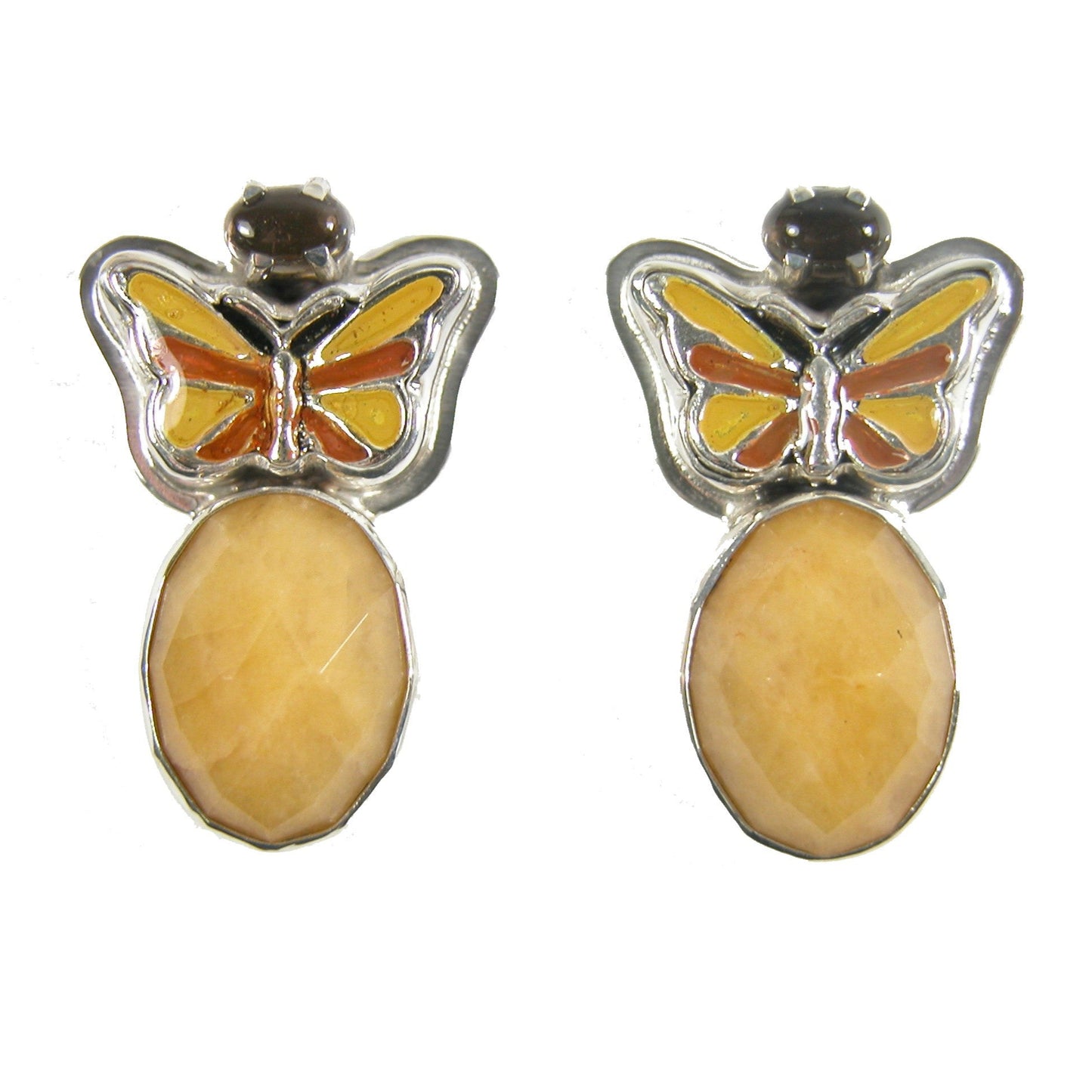 30942 Hand Enamel Butterfly Sterling Silver Earrings