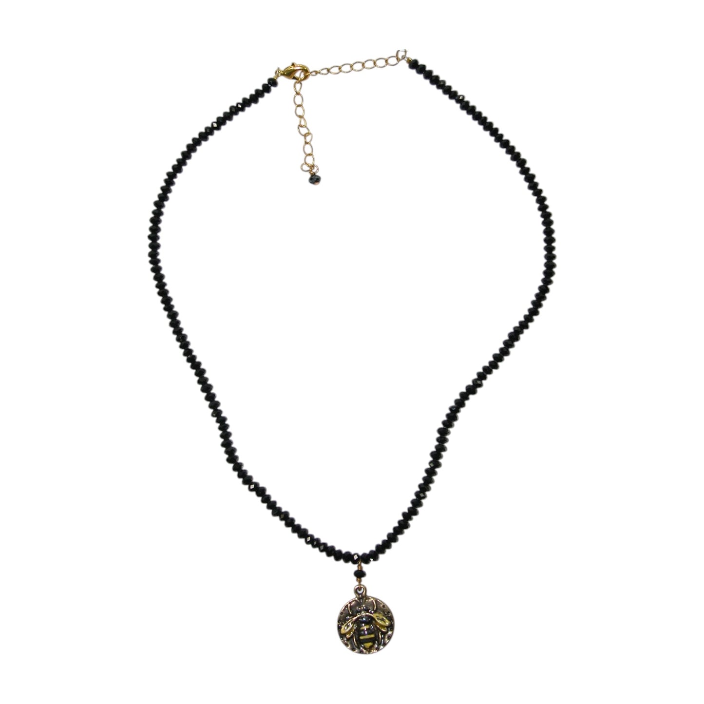 Black Onyx Bee Enamel Sterling Silver Beaded Necklace
