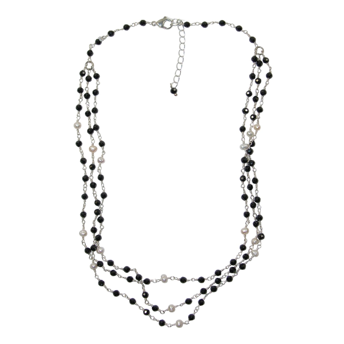 5374 Black Crystal Sterling Silver Beaded Necklace