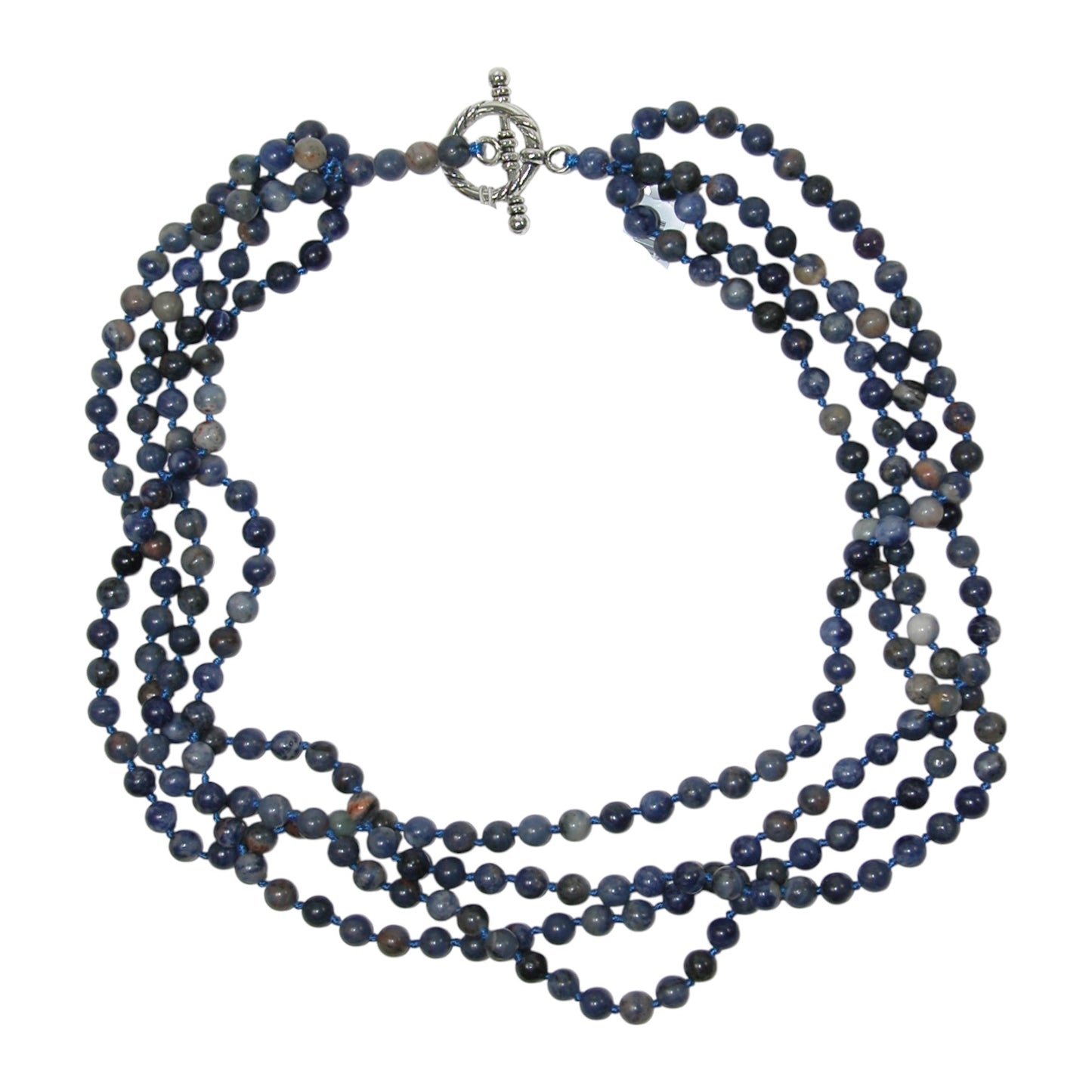 N5393 Sodalite Four Strand Sterling Silver Beaded Necklace