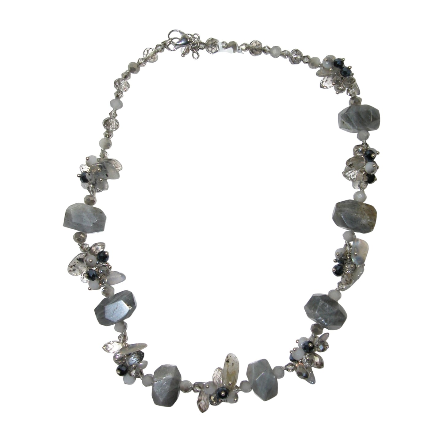 N541 Labradorite, Crystal Sterling Silver Beaded Necklace