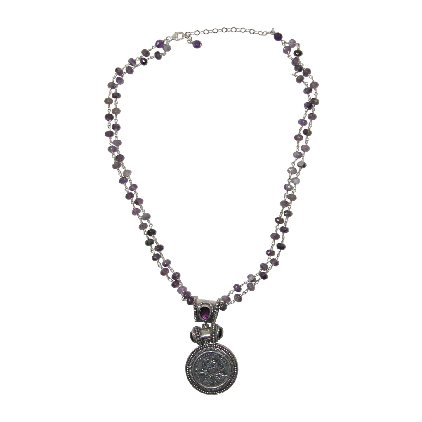 Amethyst Coin Sterling Silver Beaded Necklace