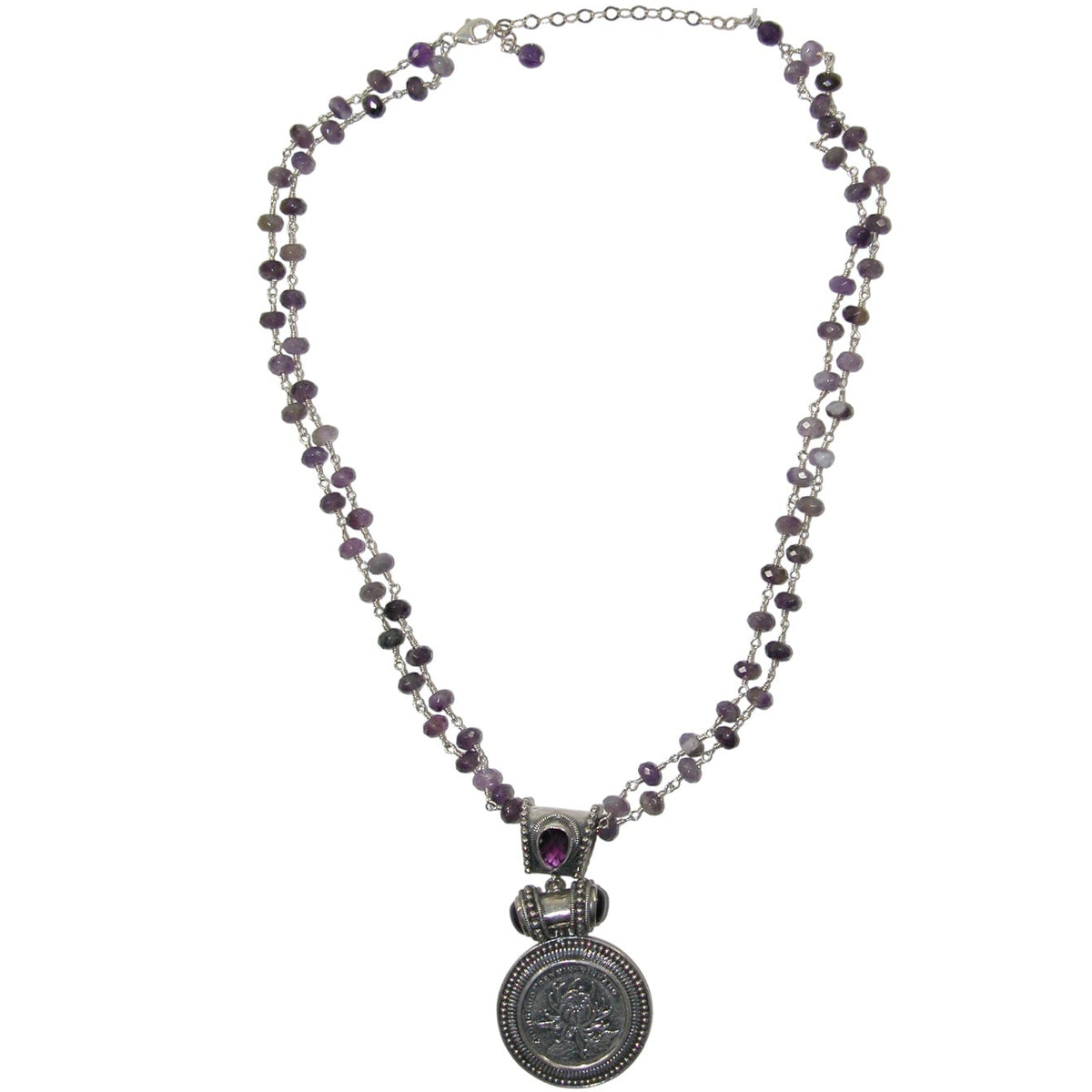 31476 Amethyst Coin Sterling Silver Beaded Necklace