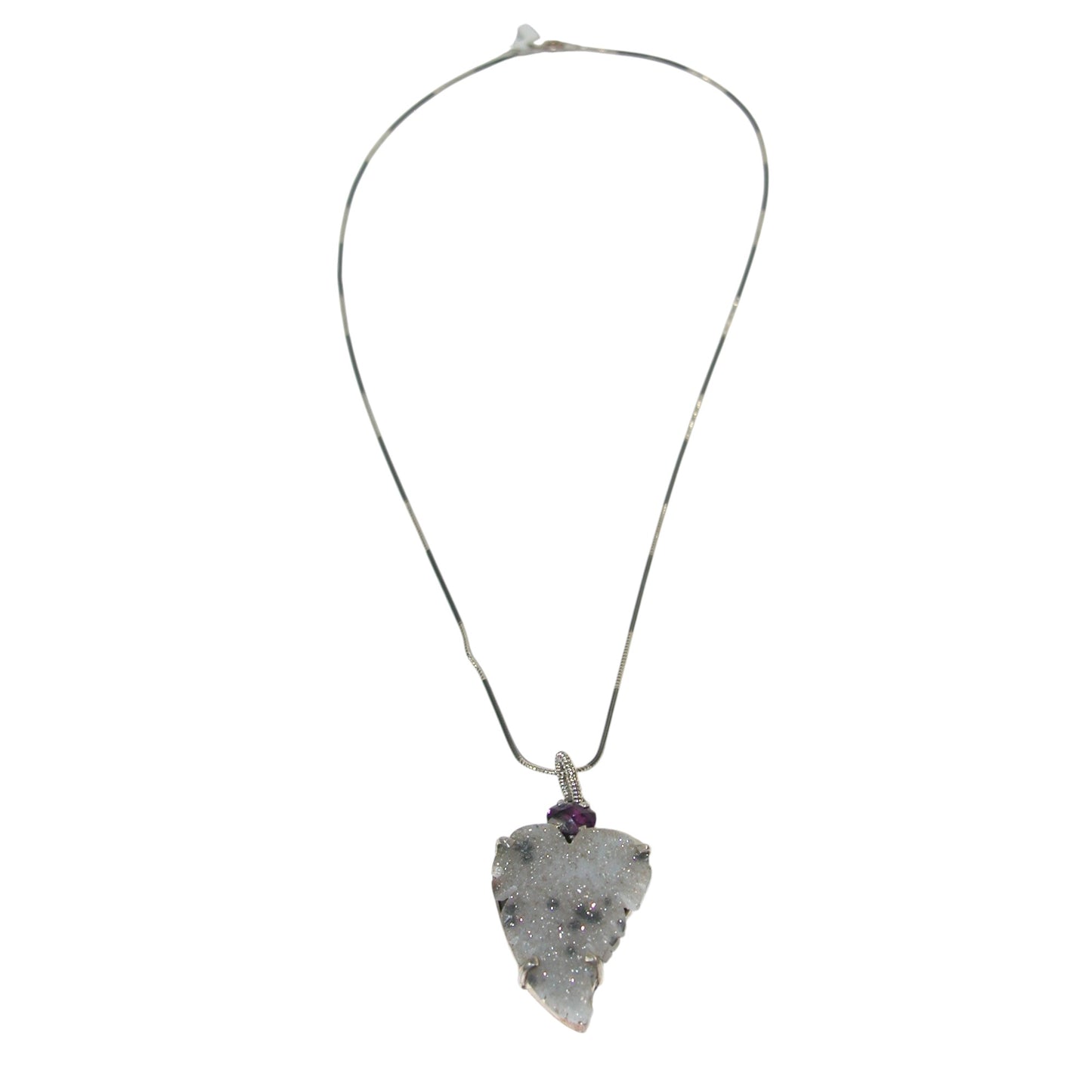 30946B Druzy Leaf Amethyst Sterling Silver Necklace