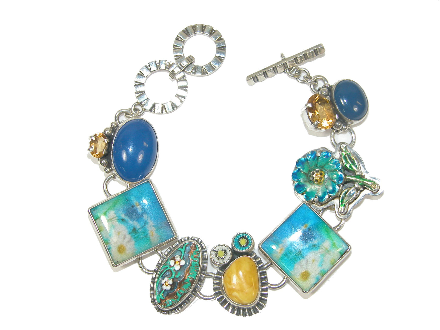 30954 Handmade Tile, Agate, Amber Sterling Silver Bracelet