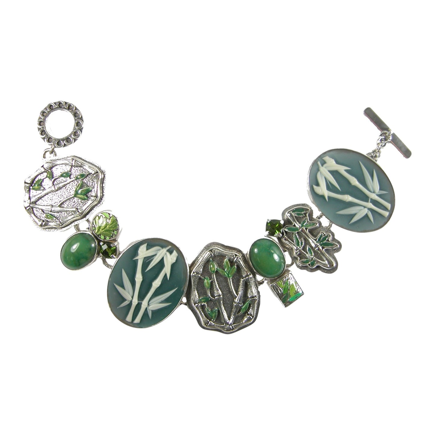Jade, Celestial Quartz, Hand Painted Enamel Sterling Silver Bracelet