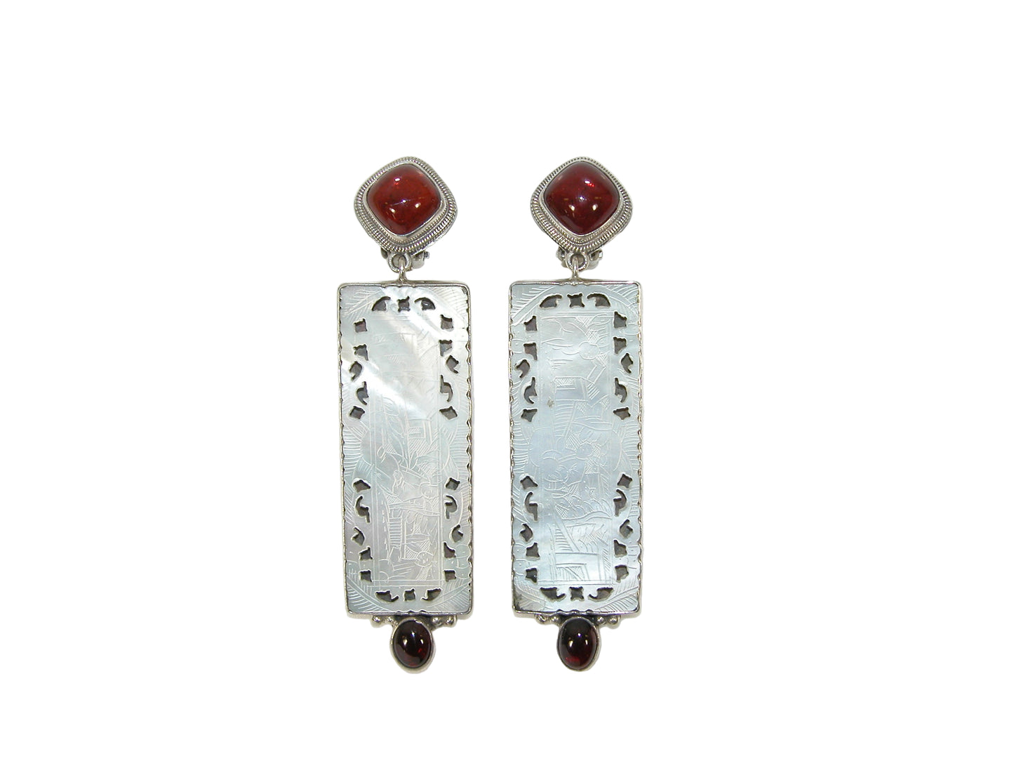 30979A Garnet, Antique MOP Sterling Silver Earrings