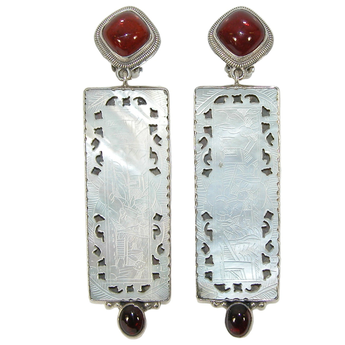 30979A Garnet, Antique MOP Sterling Silver Earrings