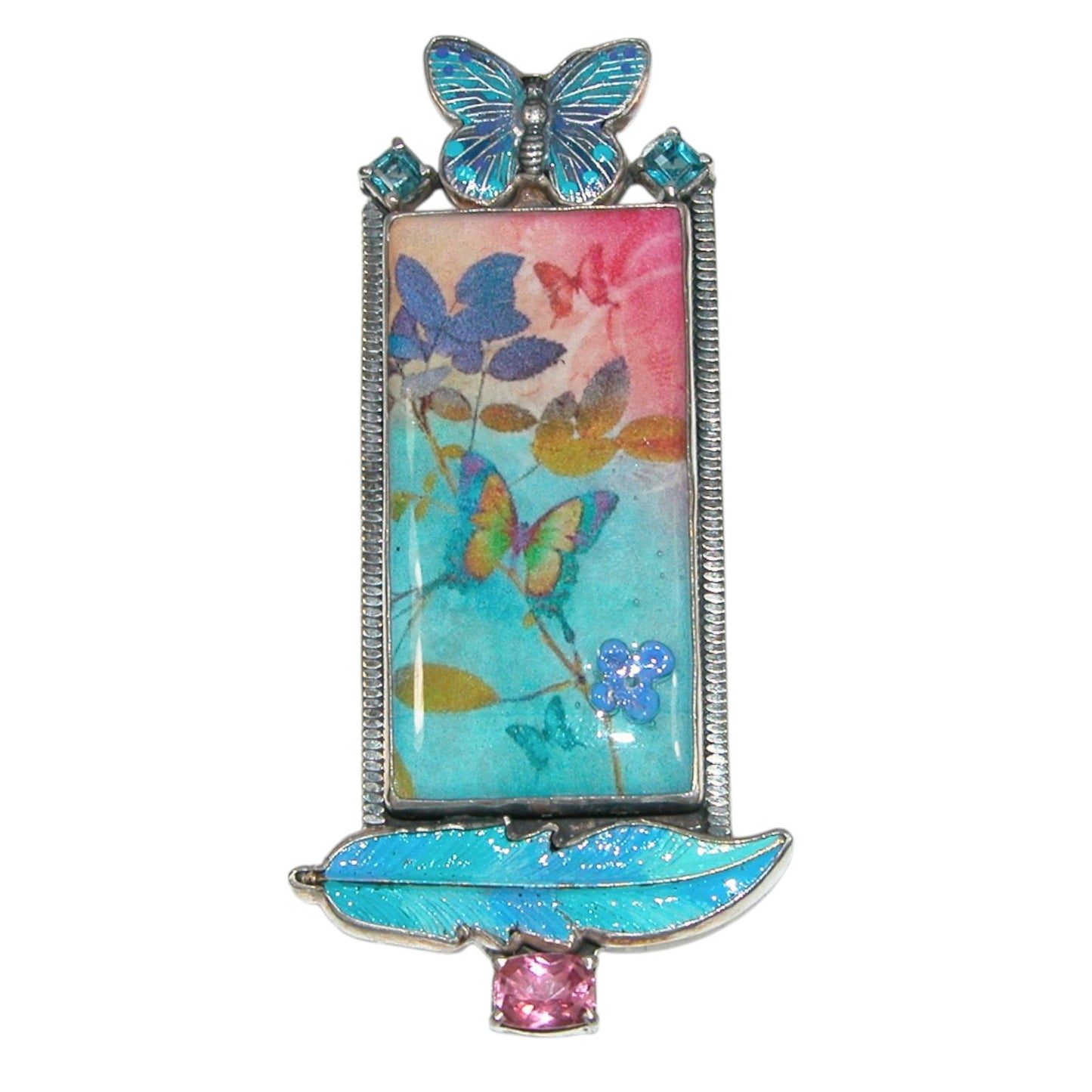 31016 Blue Butterfly Enamel Sterling Silver Pin and Pendant