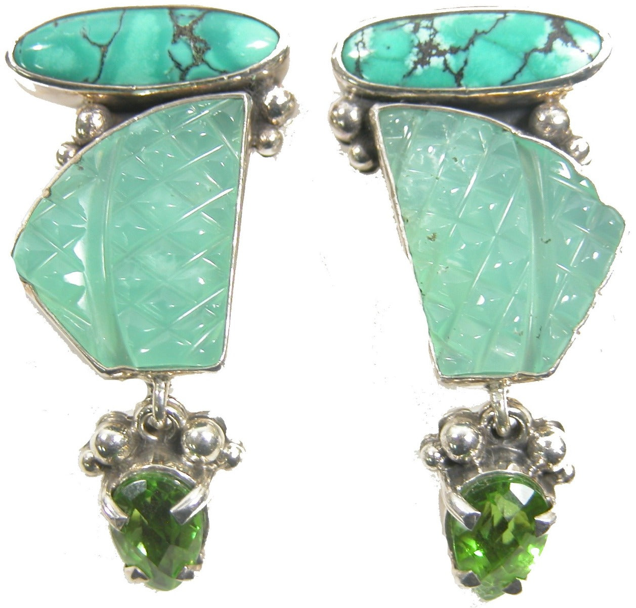 Carved Chrysoprase Turquoise Sterling Silver Earring