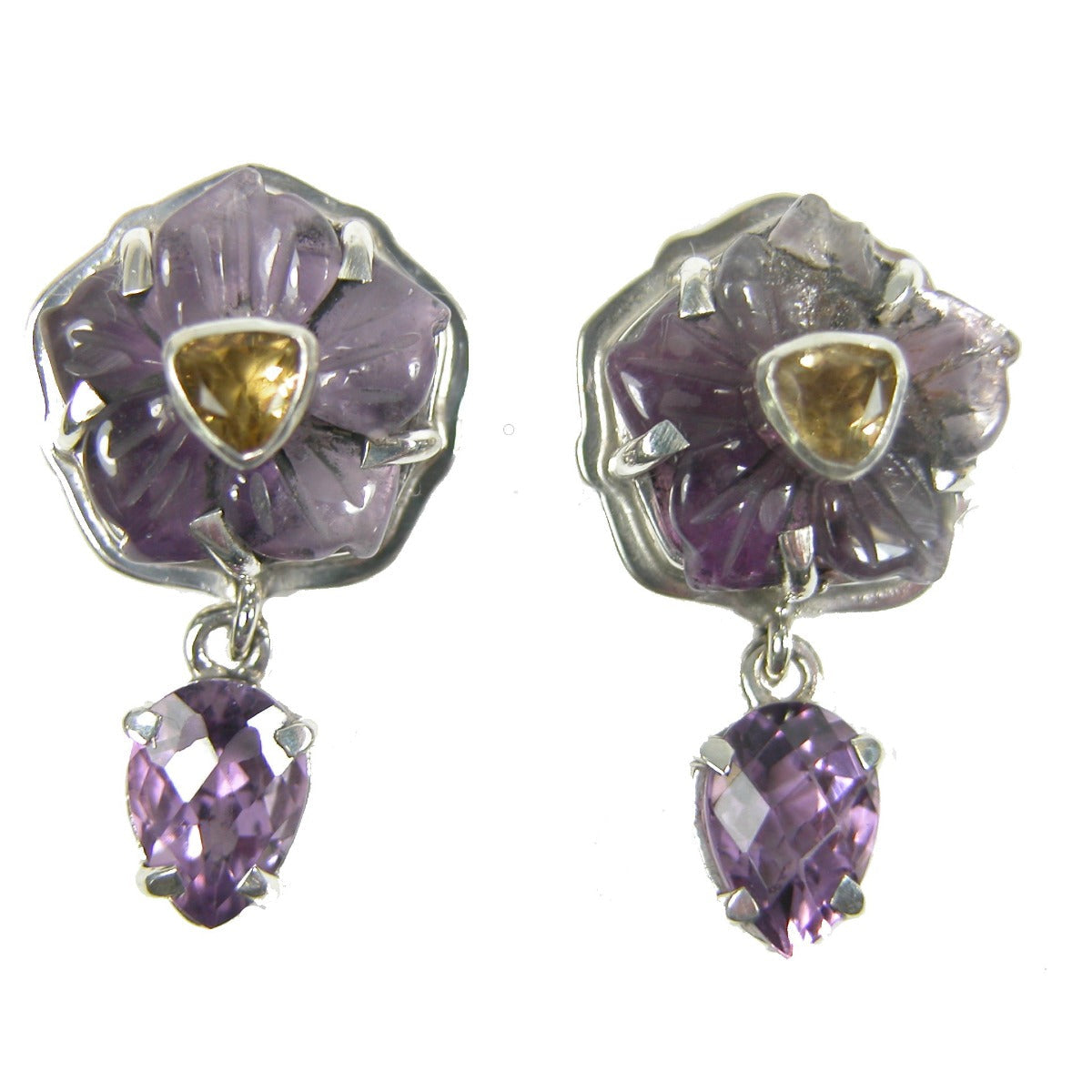 31104 Hand-Carved Amethyst, Citrine Earrings