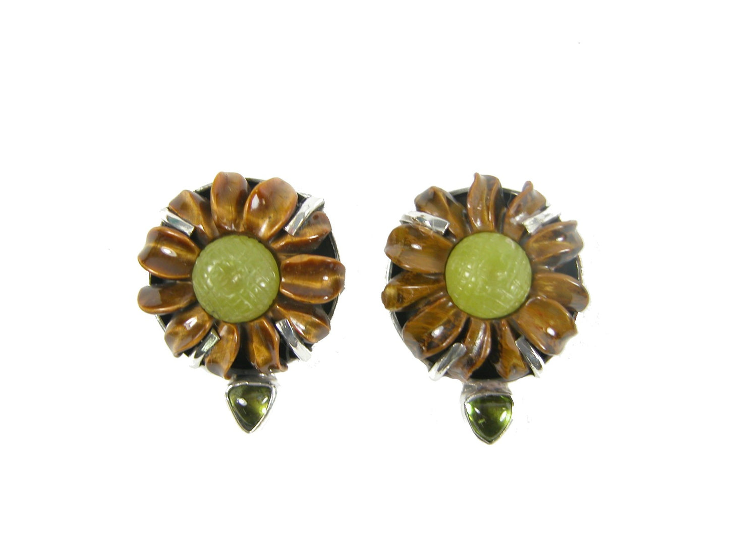 Tiger's Eye Peridot and Serpentine Jade on Sterling Silver Earring