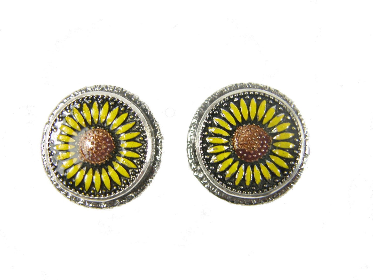 Sunflower Hand-Painted Enamel on Sterling Silver Earring