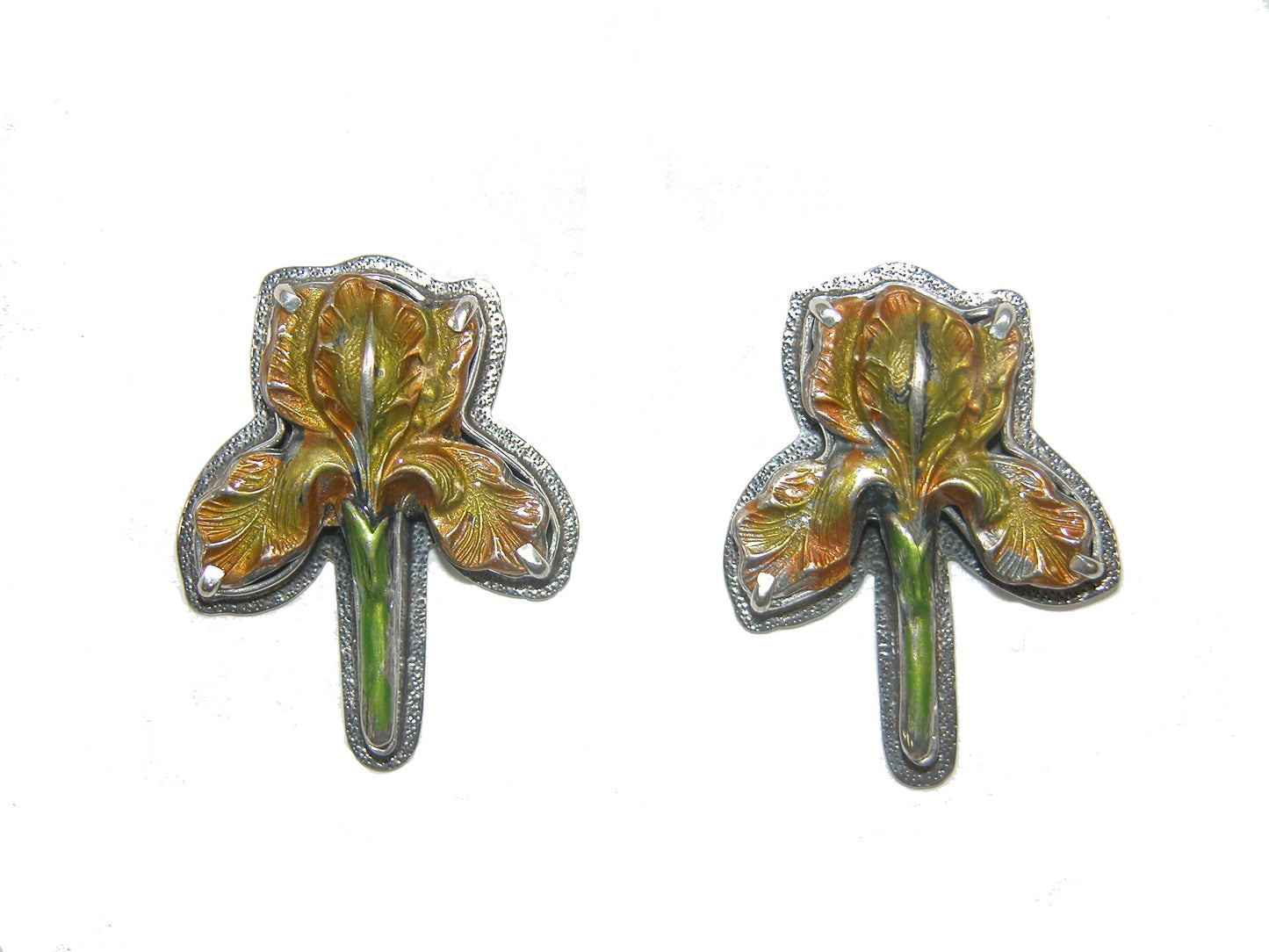 31173E Yellow Enamel Iris Flower Sterling Silver Earrings