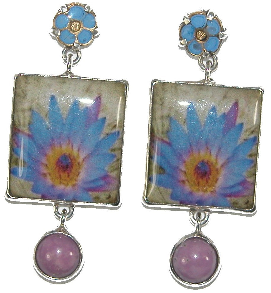 Blue Flower Handmade Tile Phosphosiderite Sterling Silver Earring