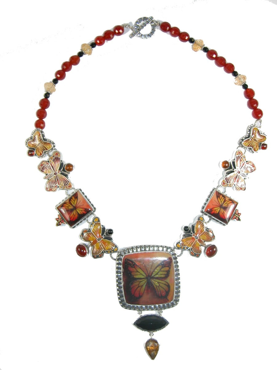 Handmade Butterfly Tile Necklace with Gemstones