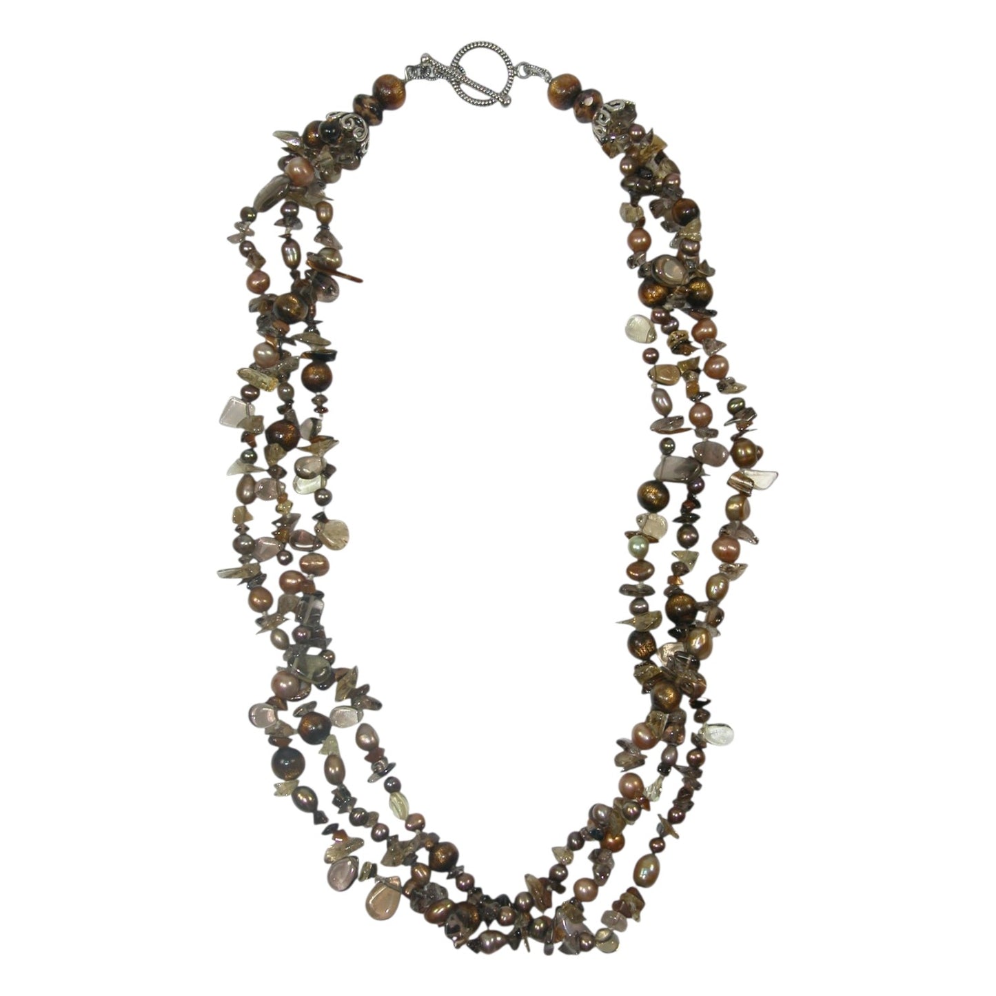 31229 Three Strand Fresh Water Pearl with Gemstones Necklace