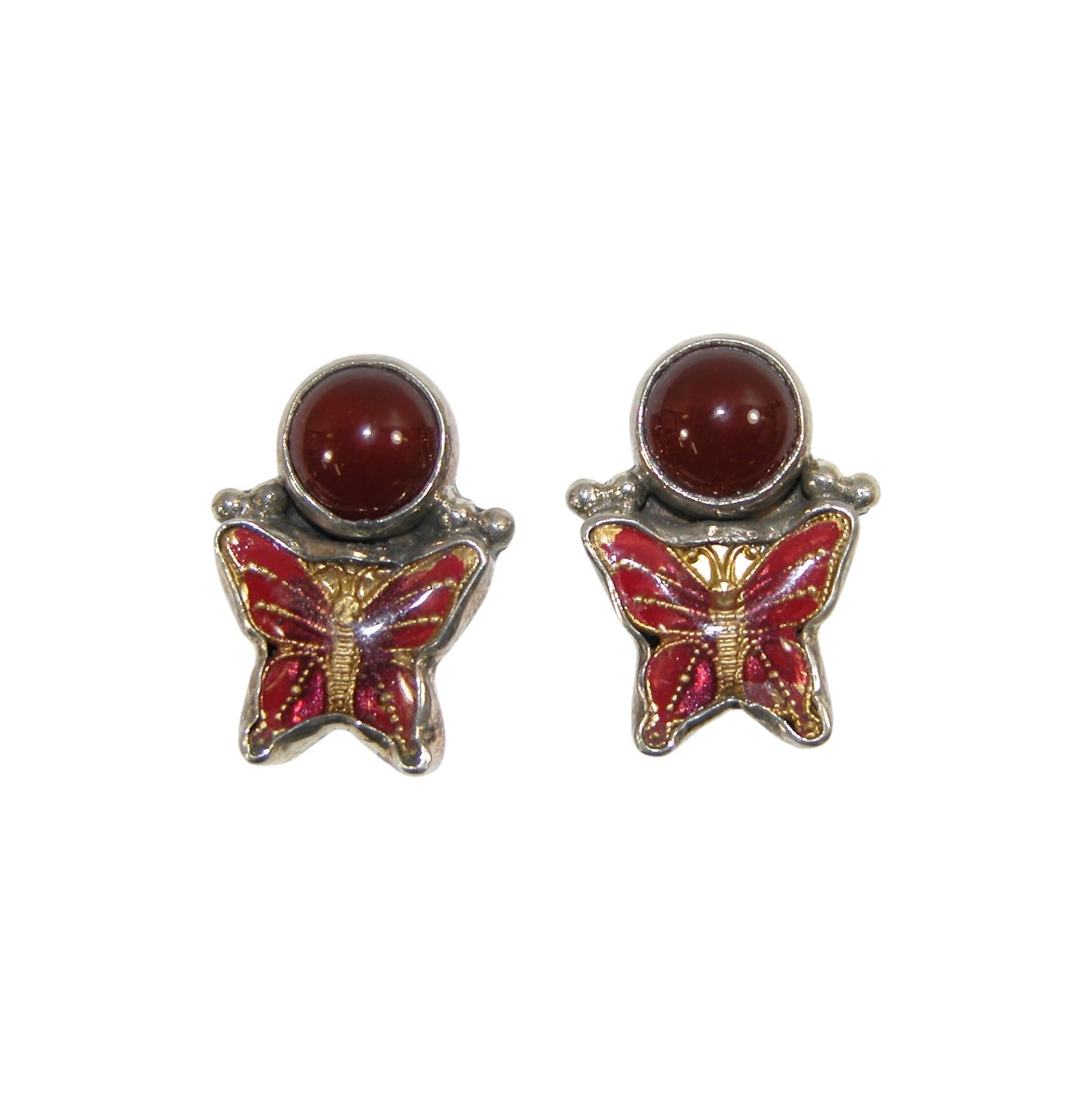31252 Carnelian Hand Enameled Butterfly Sterling Silver Earring