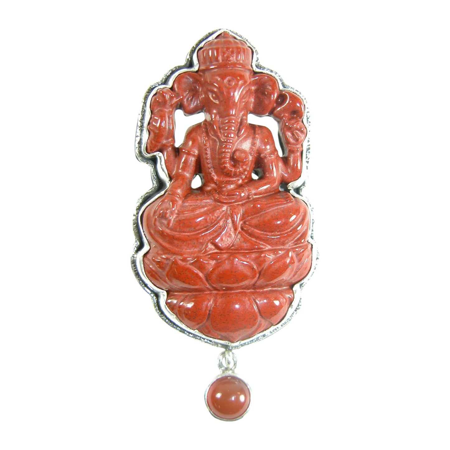 Carved Carnelian Zen Sterling Silver Pin and Pendant