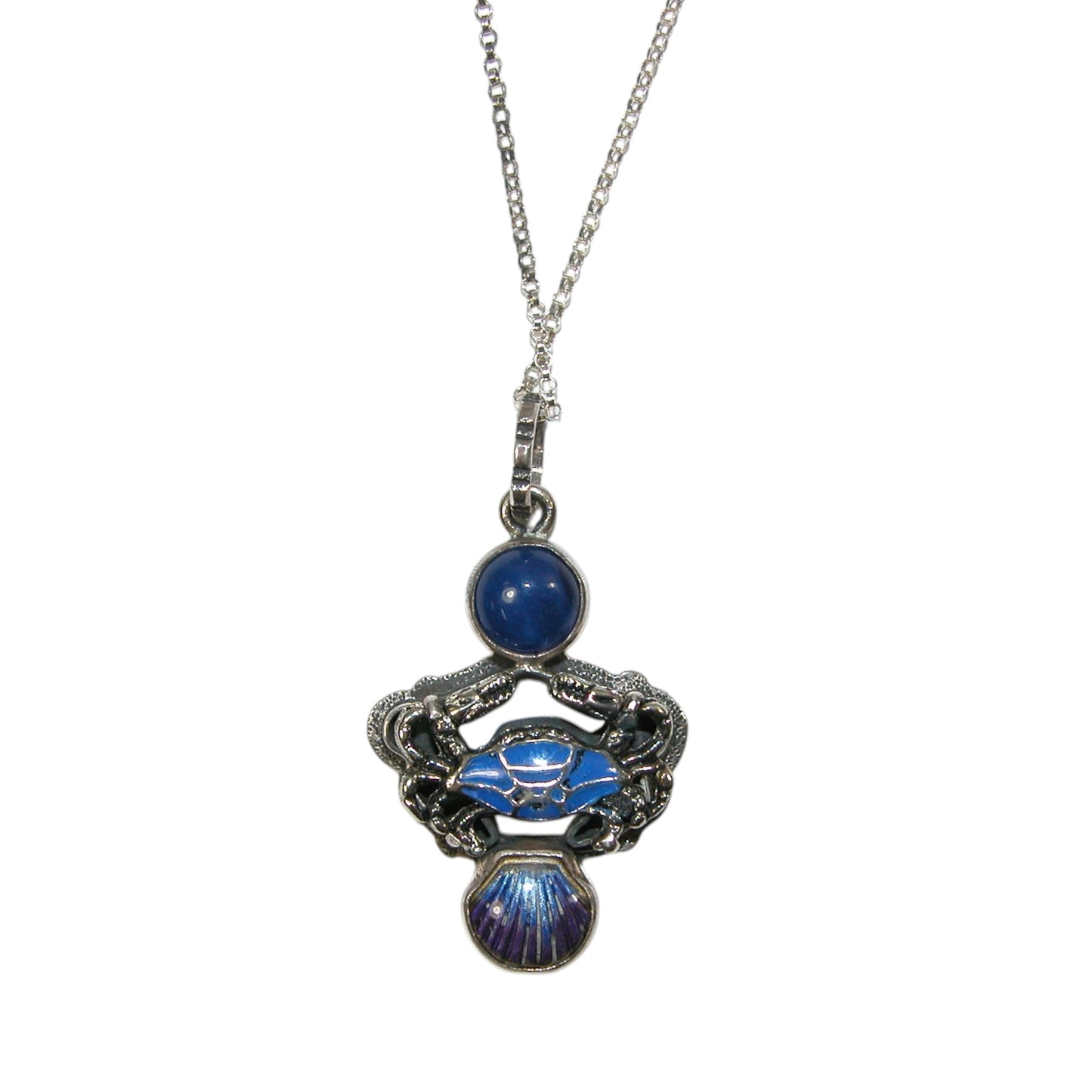 31299 Hand Enameling Crab Blue Lapis Sterling Silver Necklace