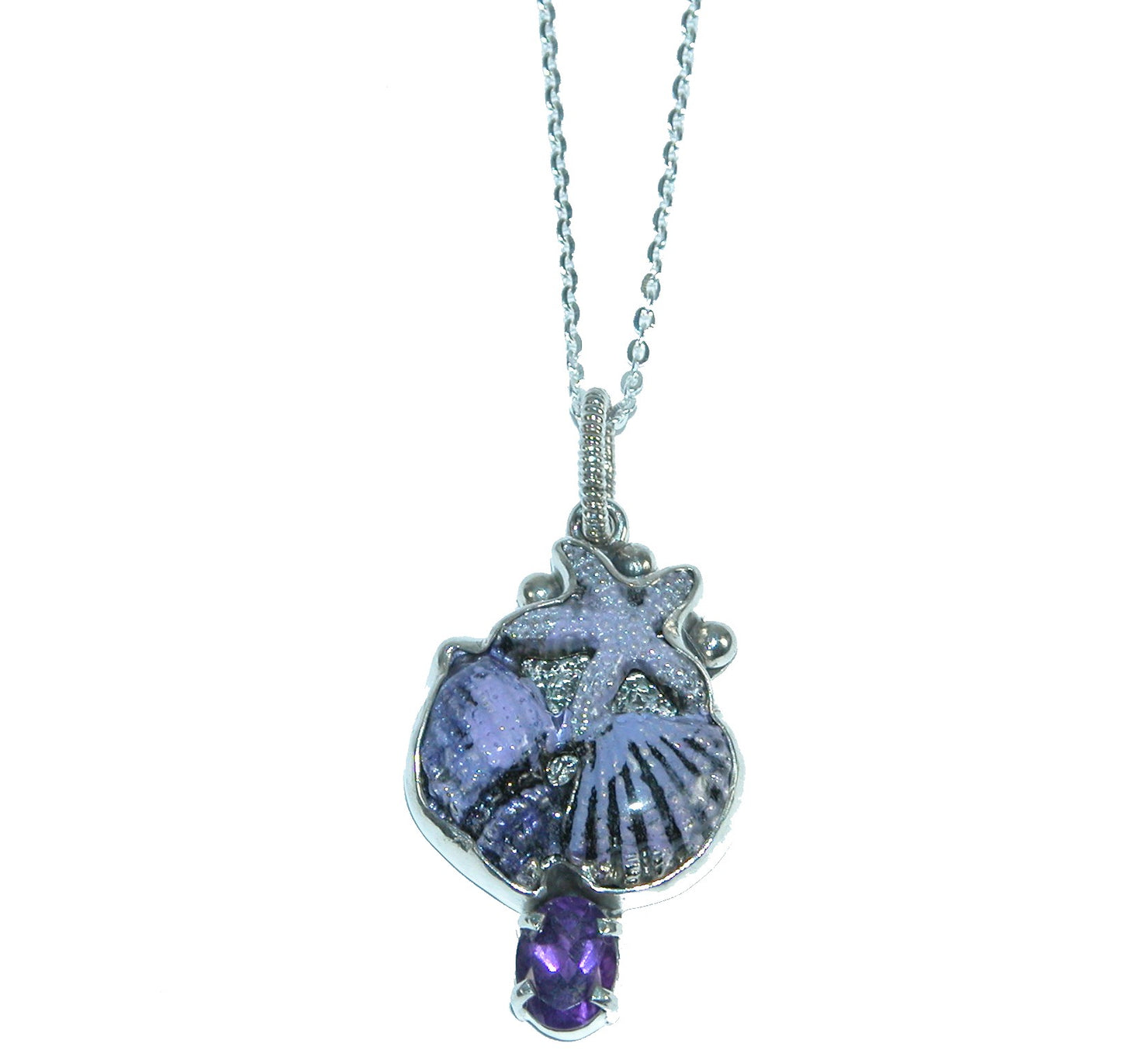 Purple Hand Enamel Sealife Sterling Silver Necklace