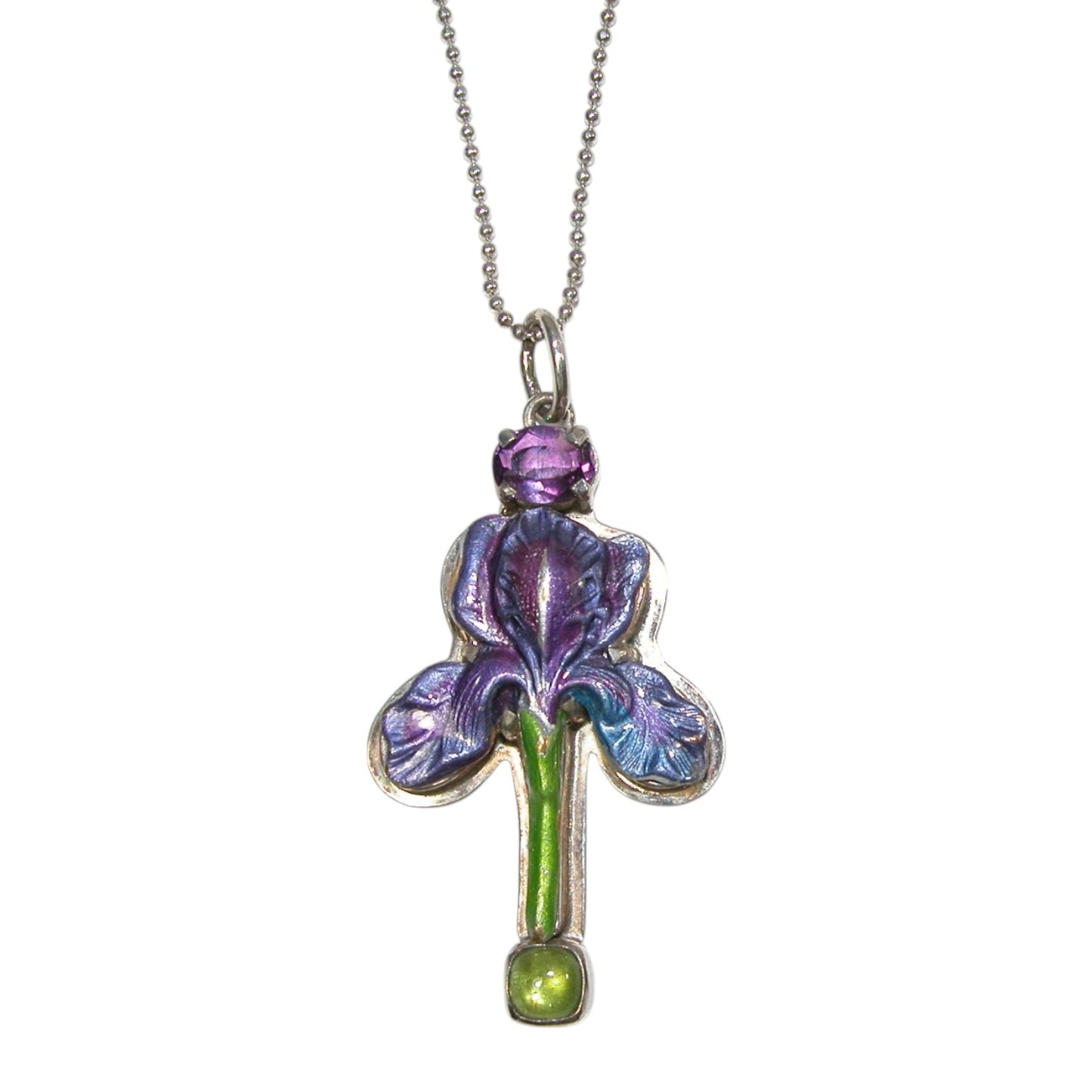 31306A Hand Enameled Iris Sterling Silver Necklace