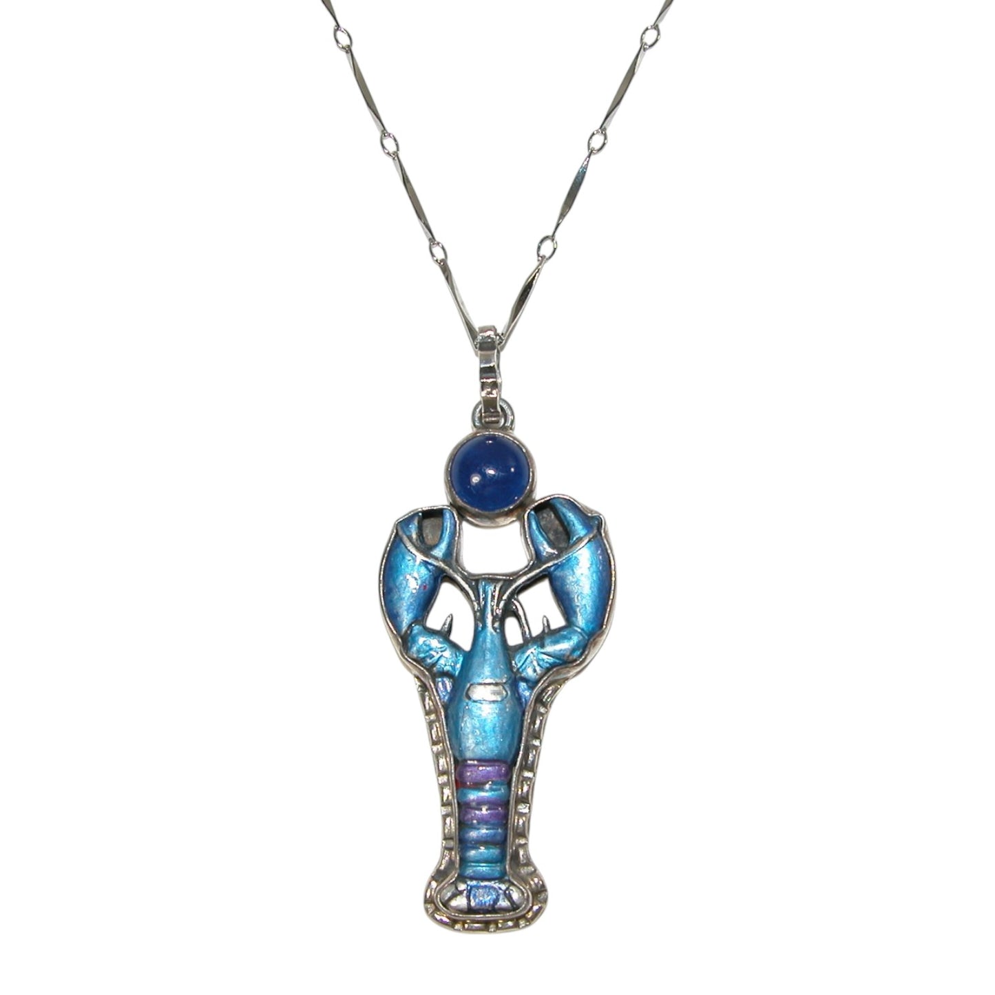 31307 Hand Enameled Lobster Sterling Silver Necklace