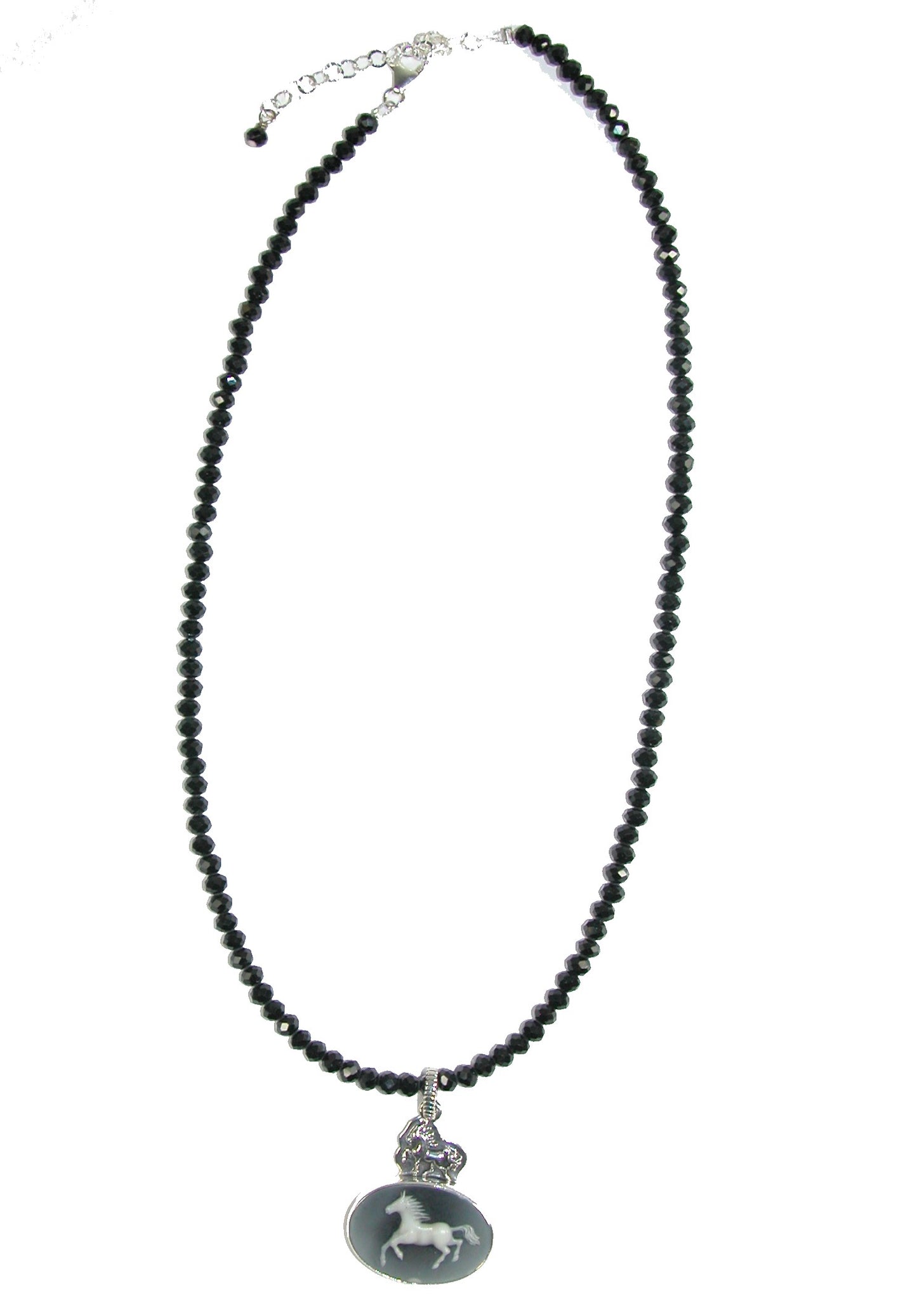 Horse Cameo Beaded Sterling Silver Necklace and Pendant