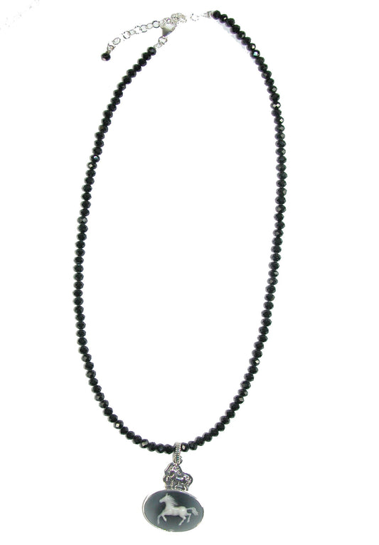 Horse Cameo Beaded Sterling Silver Necklace and Pendant
