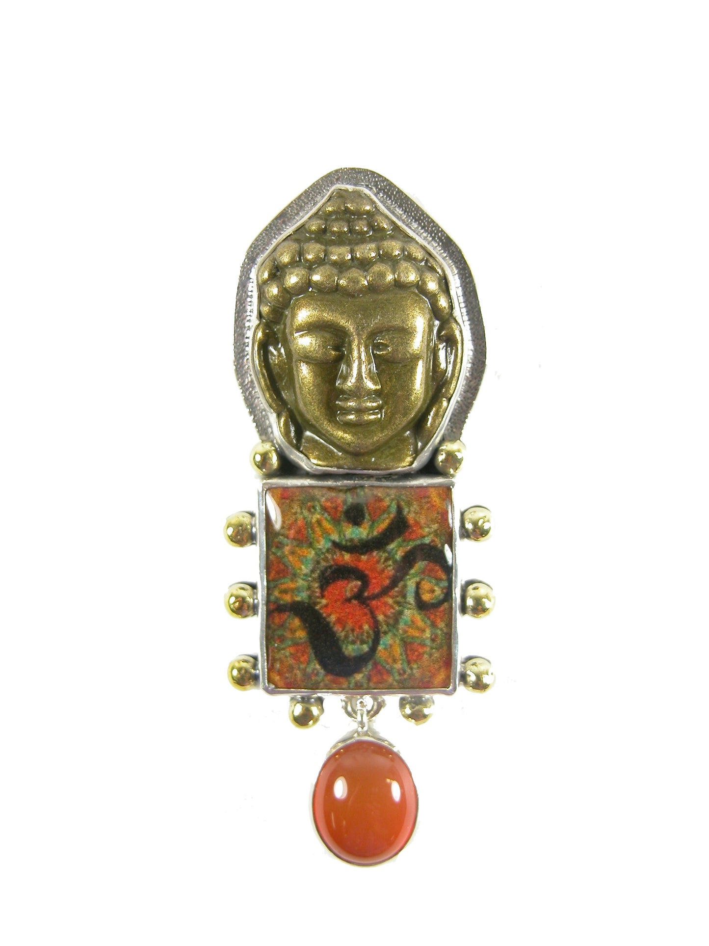 31346 Hand Made Zen Tile with Carnelian Sterling Silver Pin Pendant