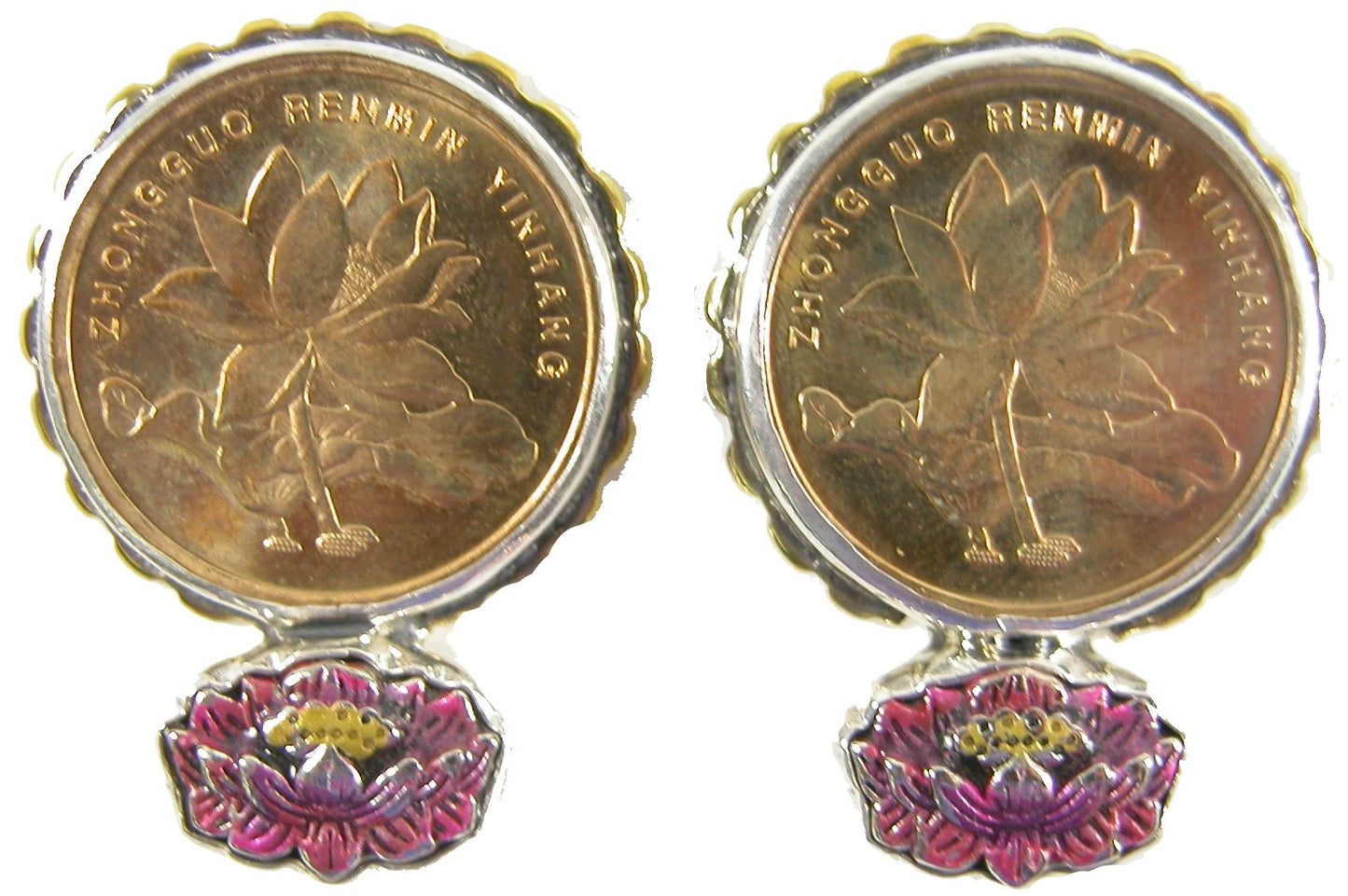 31375 Lotus Coin Enamel Sterling Silver Earring
