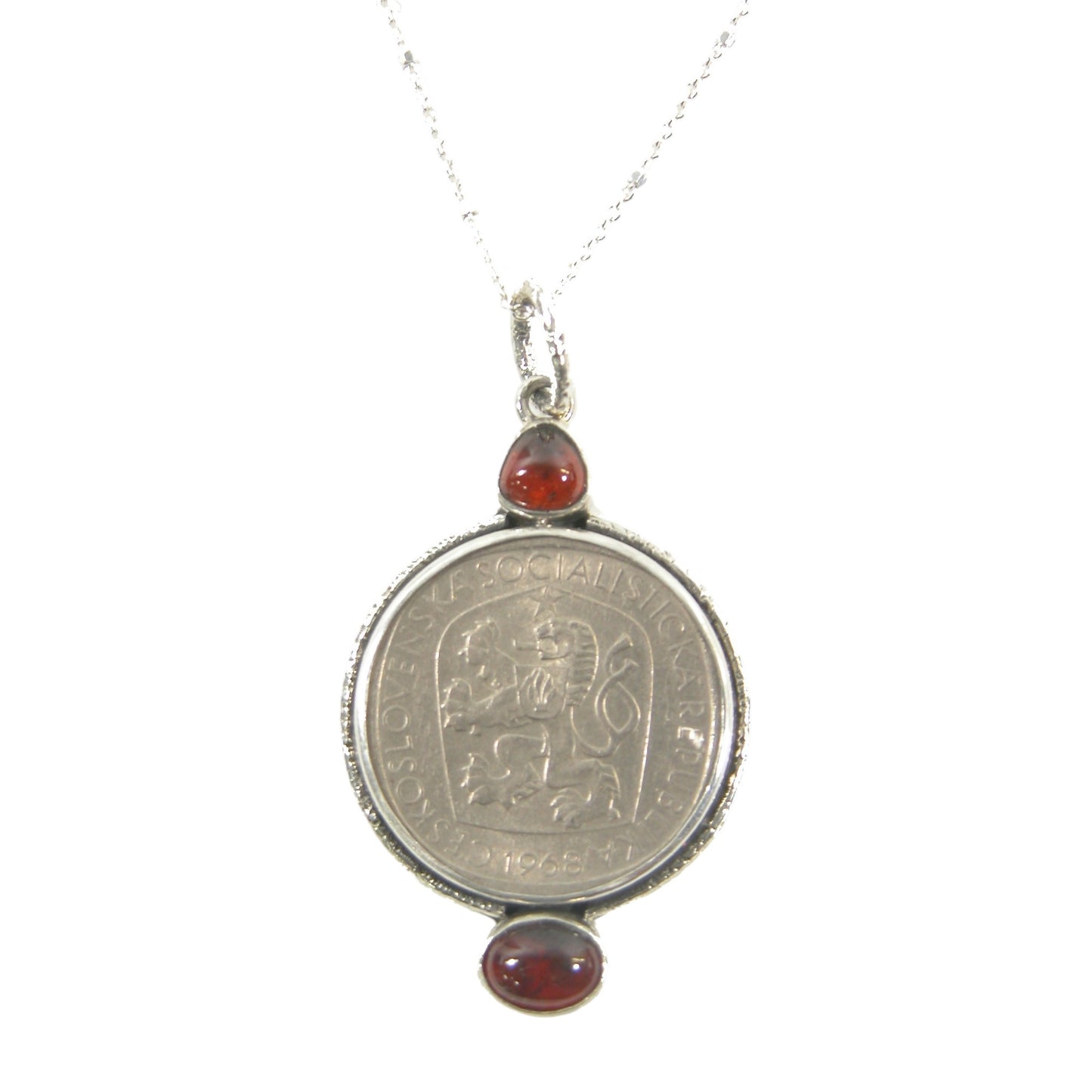 31380 Carnelian Coin Sterling Silver Necklace