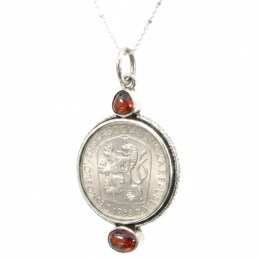 31380 Carnelian Coin Sterling Silver Necklace