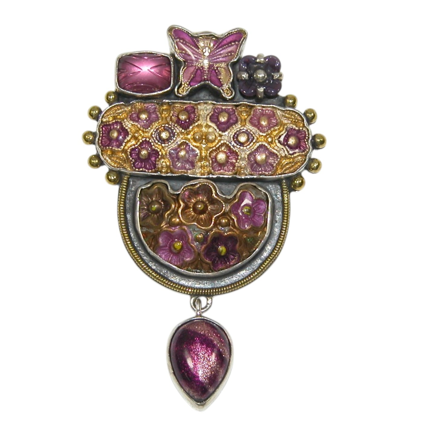 Enamel Flower Sterling Silver Pin and Pendant