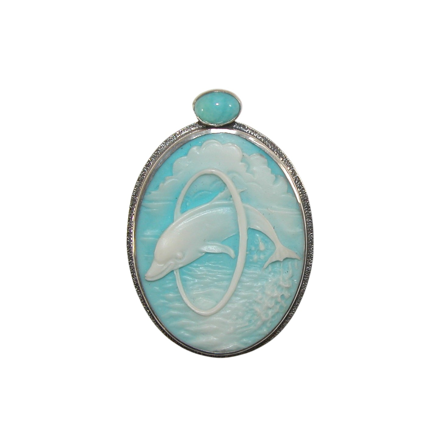 31395A Dolphin Cameo Sterling Silver Pin and Pendant