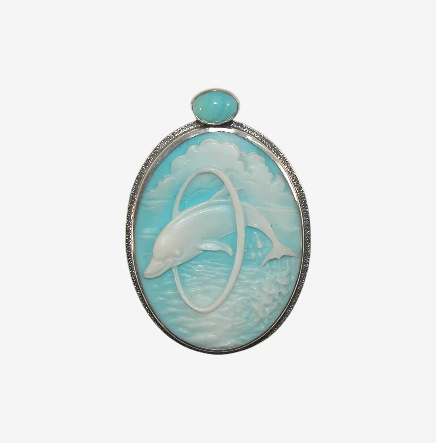 31395A Dolphin Cameo Sterling Silver Pin / Pendant