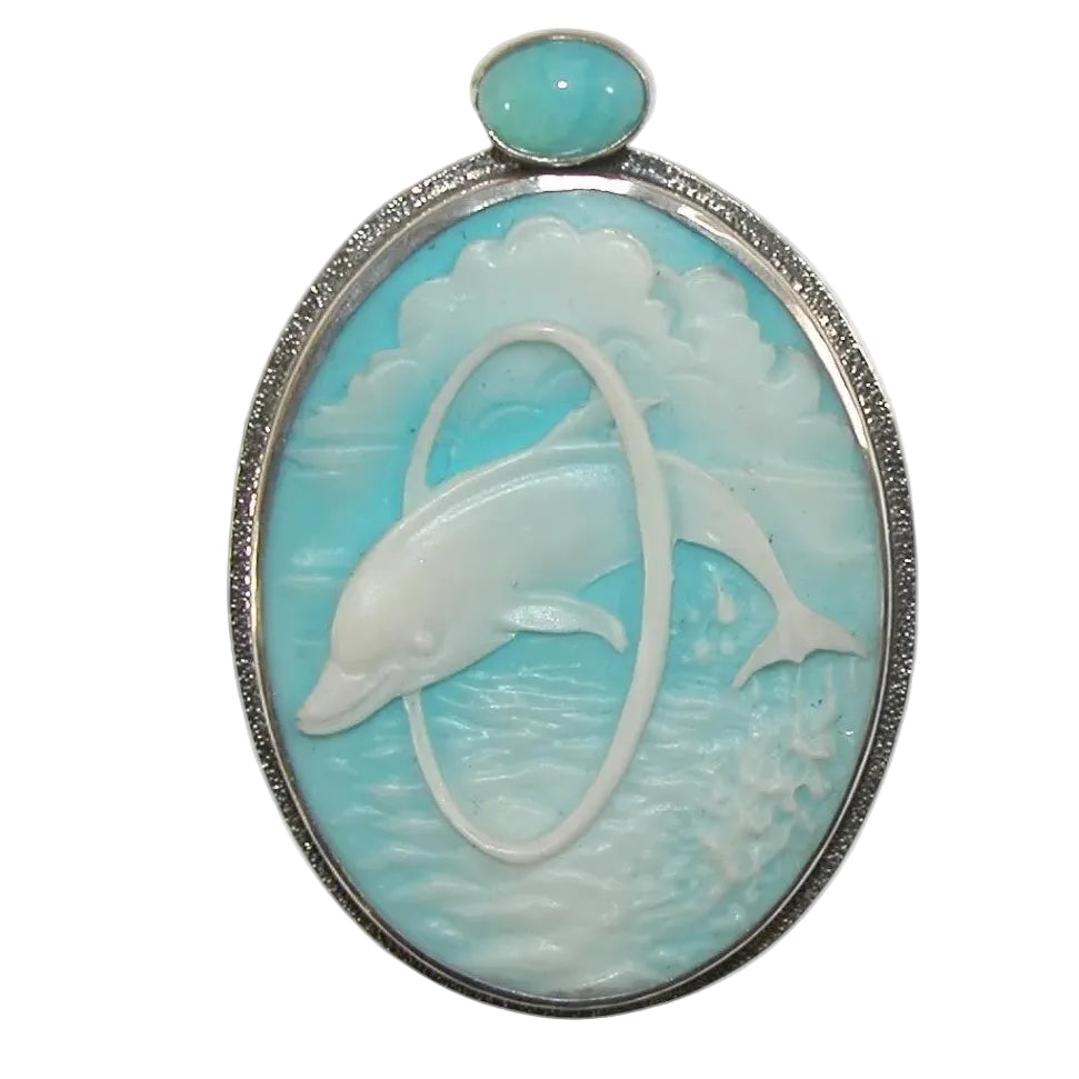 31395A Dolphin Cameo Sterling Silver Pin / Pendant