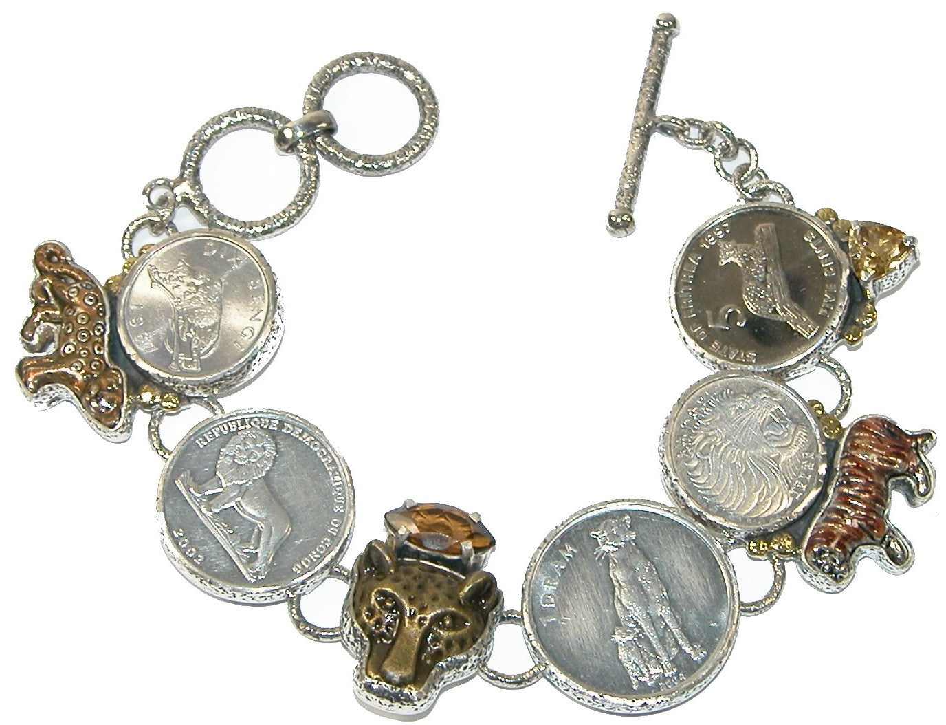 31429 Leopard Enamel Coin Sterling Silver Bracelet