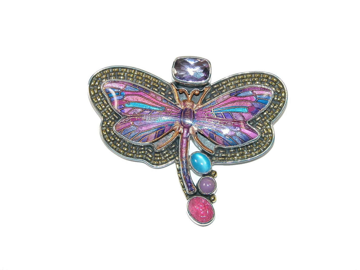 Enameled Dragonfly Amethyst, Onyx, Phosphosiderite