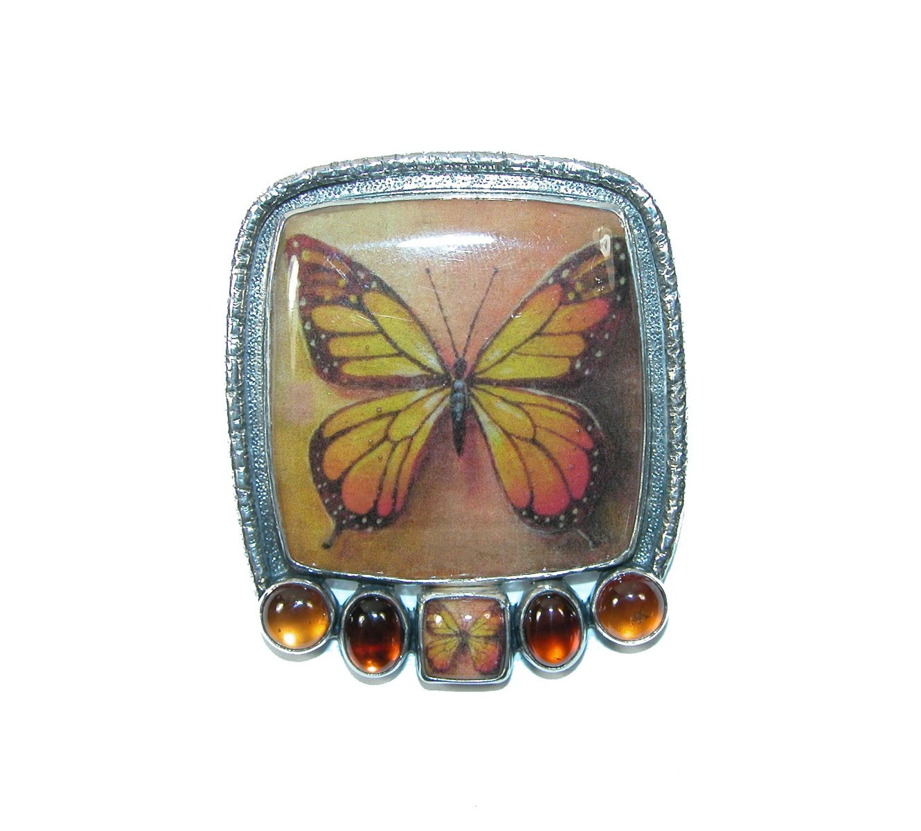 Butterfly Tile Hessonite Pin/Pendant
