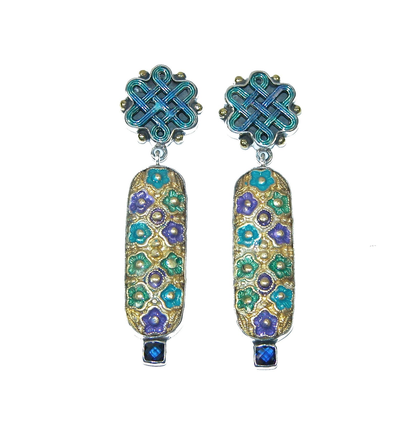 31504 Amethyst Flower Enamel, Sterling Silver Earrings