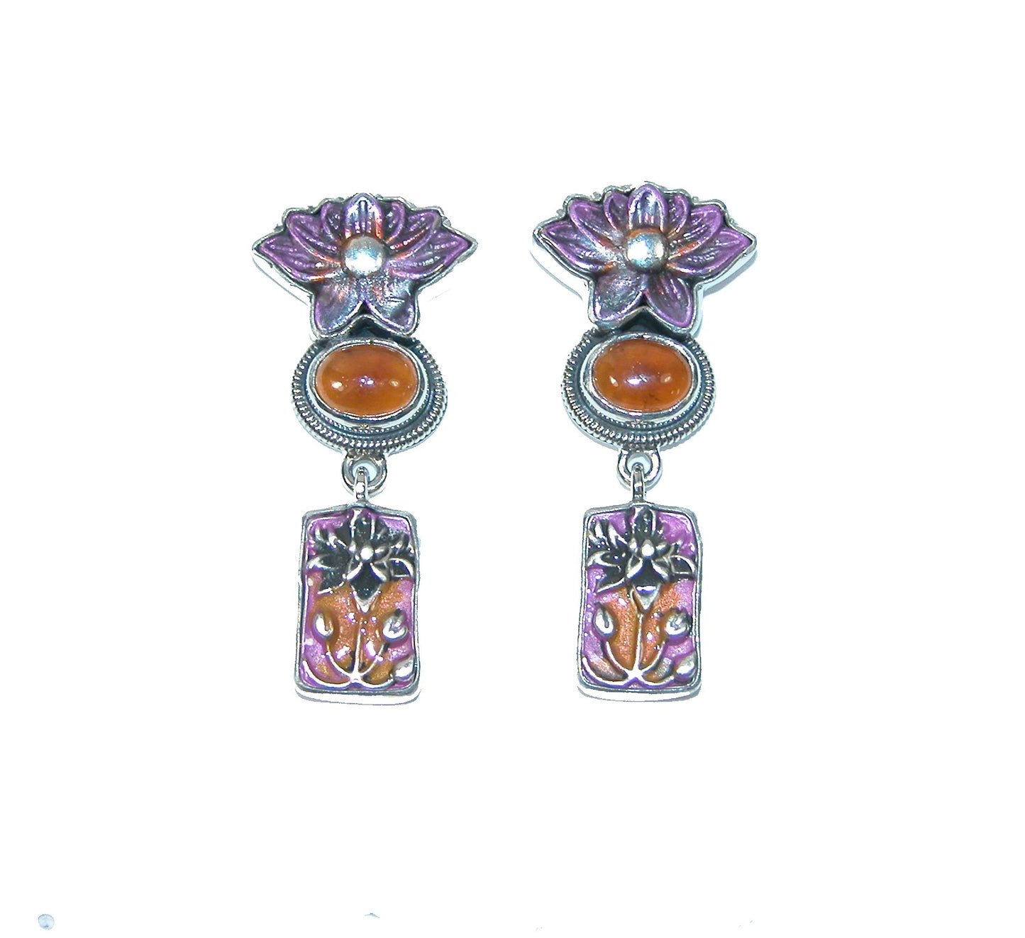 31517 Hessonite, Hand Enameling Sterling Silver Earrings