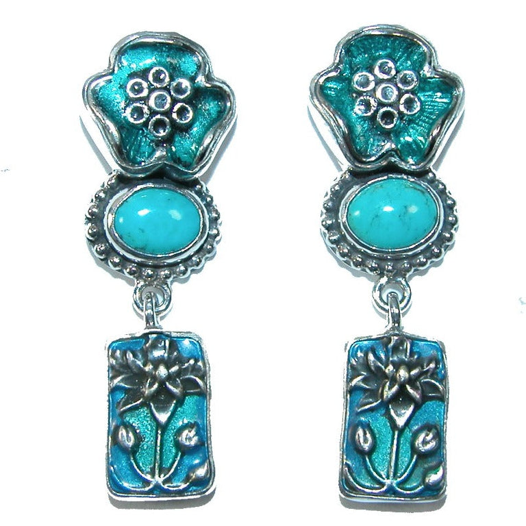 31520 Enameled Flowers and Turquoise Earring