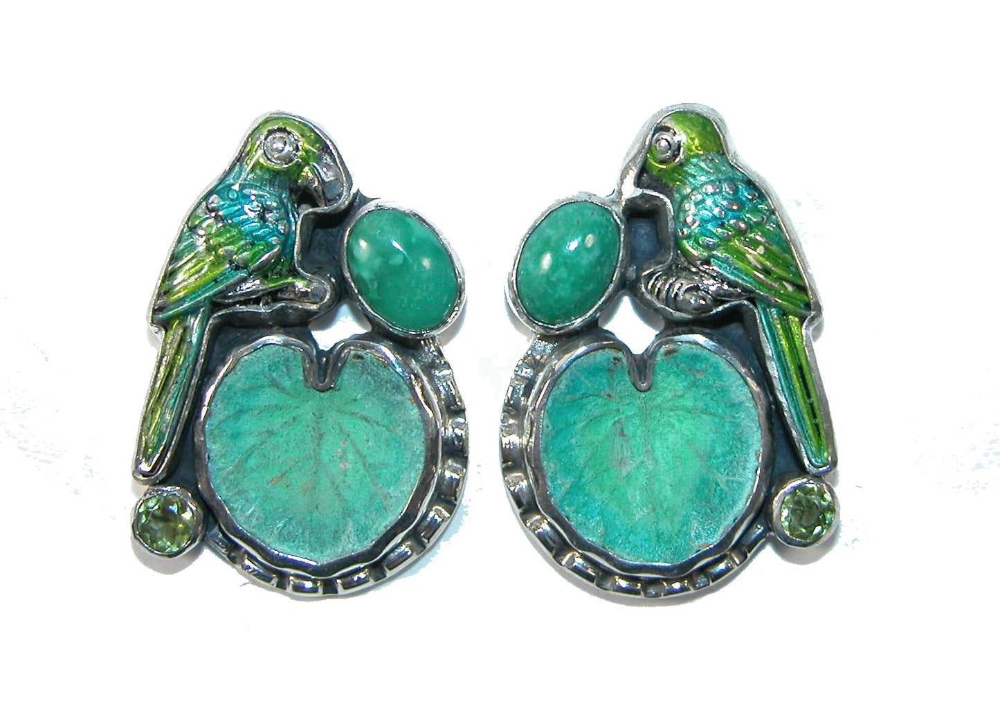 31531 Bird Hand Enameling Sterling Silver Earrings
