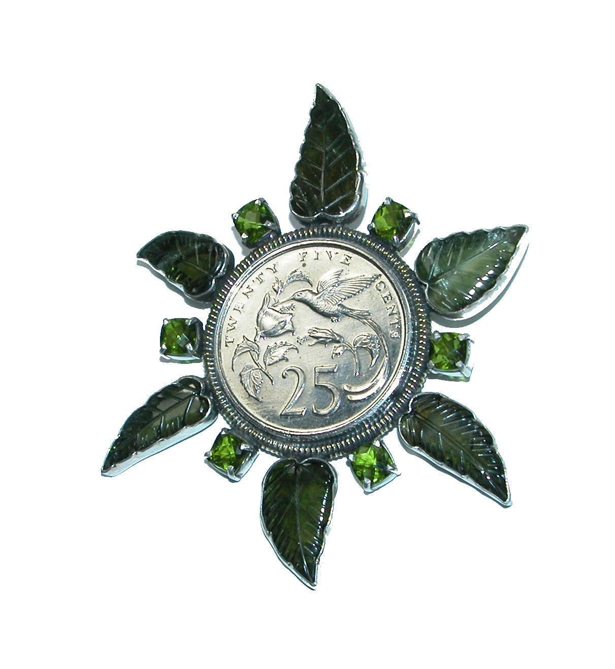 31581 Carved Tourmaline, Collectible Coin Sterling Silver