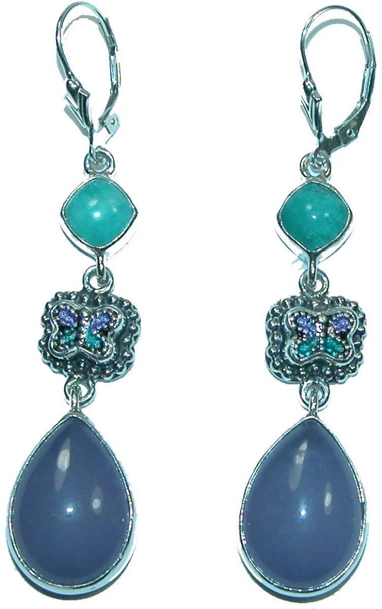 Amazonite Purple Agate Butterfly Sterling Silver Earring