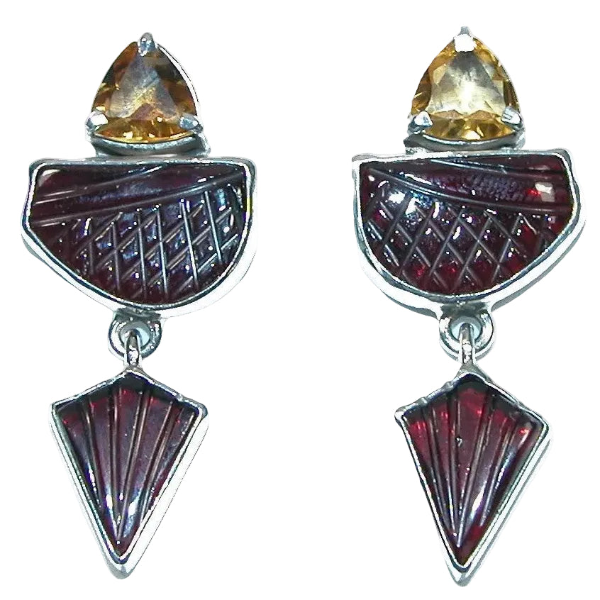 31601 Citrine and Amber Torch Sterling Silver Earrings